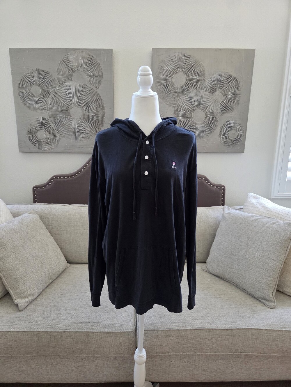 ⭐PSYCHO BUNNY⭐ Black Light Weight Hoodie Jacket - [XL]